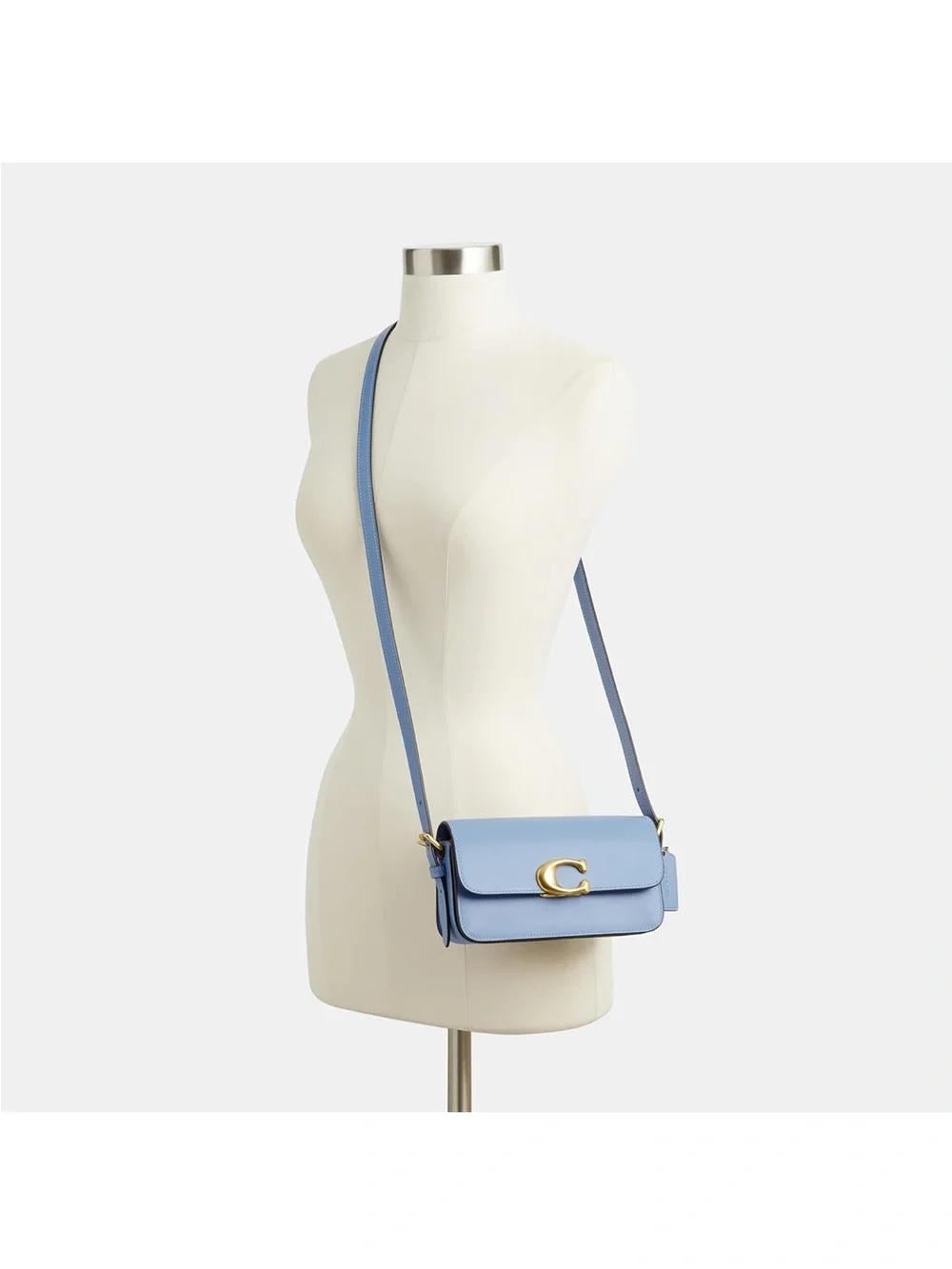 New Coach Light Blue Refined Calf Leather Zoe Shoulder Bag with Gold Hardware